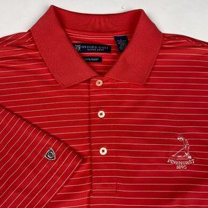 Oxford Golf Pinehurst Polo Shirt Mens Large Red White Striped CoolMax Super Dry